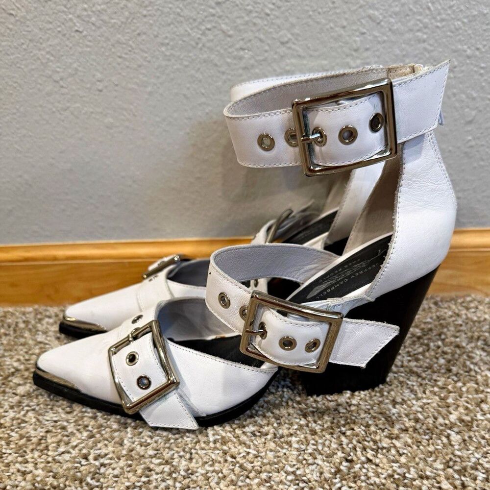 Jeffrey Campbell x Free People Women’s White Leather Strappy Buckle Pointed 9
